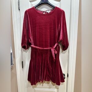 Umgee Red Velvet belted dress Size M